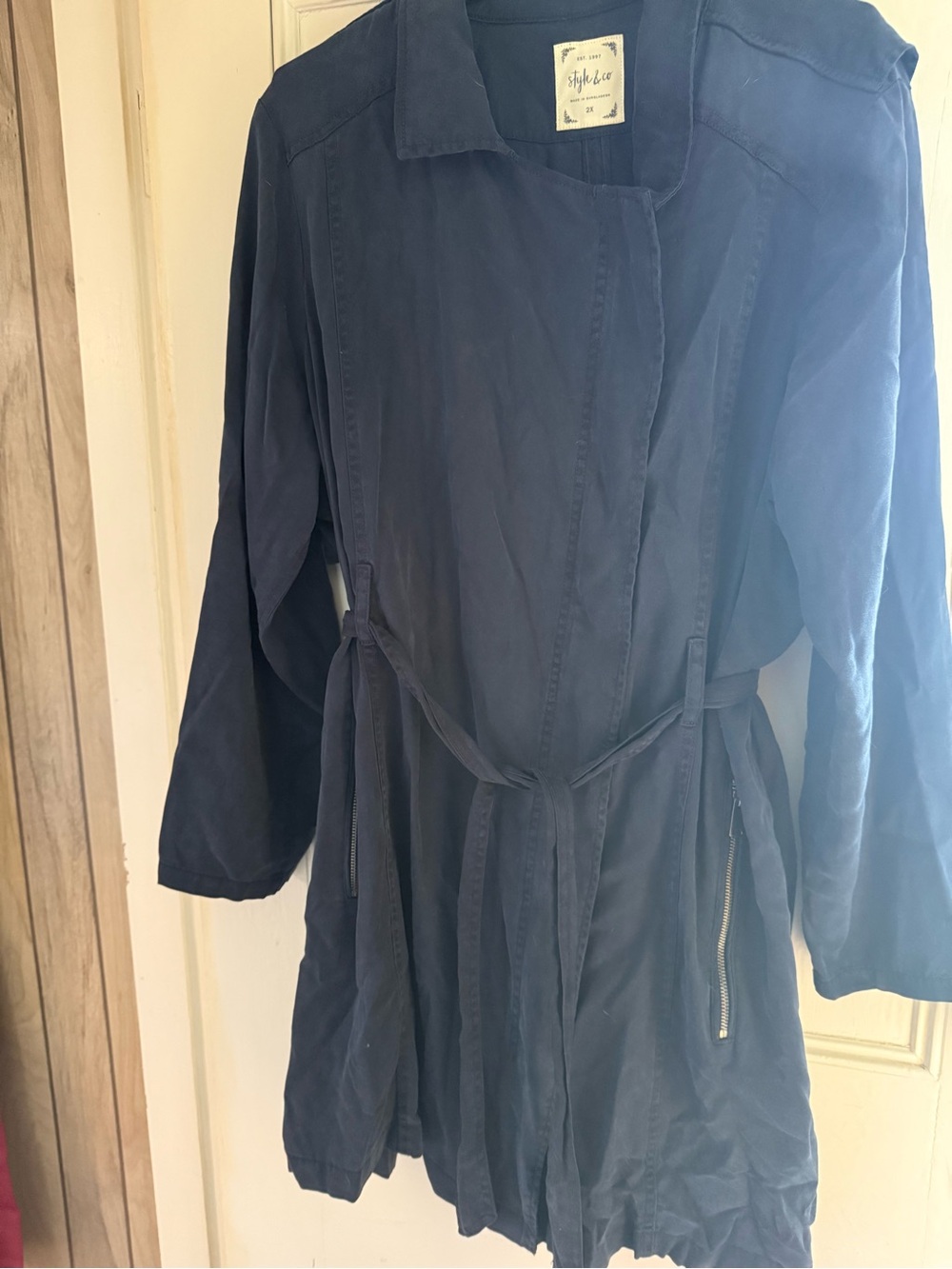 Style & Co. Navy Tie-Waist Trench with Zip Pockets